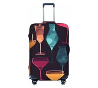 FHEBNDS Cocktail Glasses Luggage Cover Washable Suitcase Cover Tsa Approved Elastic Spandex Suitcase Protector Anti-Scratch Travel Baggage Covers Fit 18-32 Inch Luggage, Black, L