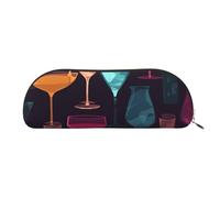 FHEBNDS Cocktail Glasses Makeup Bag for Women Men Large Pencil Case Aesthetic Pencil Pouch Coin Pouch Leather Cosmetic Bag with Zipper Office Organizer Travel Essentials