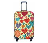 FHEBNDS Colorful Heart Pattern Luggage Cover Washable Suitcase Cover Tsa Approved Elastic Spandex Suitcase Protector Anti-Scratch Travel Baggage Covers Fit 18-32 Inch Luggage, Black, M
