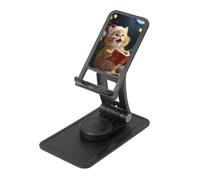 FHEBNDS Cute Cat Sing Christmas Carols Phone Stand for Desk, 360°Rotating Foldable Cell Phone Holder for Office Home, Height Adjustable Tablet Stand Portable Cellphone Cradle iPad Stand Holder