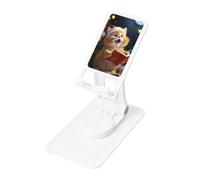 FHEBNDS Cute Cat Sing Christmas Carols Phone Stand for Desk, 360°Rotating Foldable Cell Phone Holder for Office Home, Height Adjustable Tablet Stand Portable Cellphone Cradle iPad Stand Holder