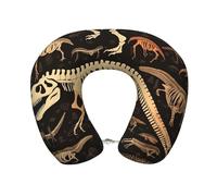 FHEBNDS Dinosaur Skeleton Print Travel Pillow Memory Foam - Comfortable U Shape Neck Pillows for Sleeping, Neck and Head Support Portable Airplane Pillow Adjustable Flight Pillow, Washable Cover
