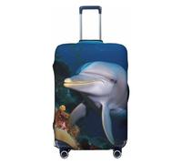 FHEBNDS Dolphin On Coral Luggage Cover Washable Suitcase Covers Tsa Approved Elastic Spandex Suitcase Protector Anti-Scratch Travel Baggage Cover Fit 18-32 Inch Luggage, Black, XL