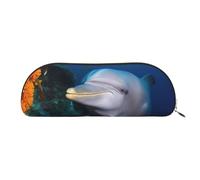 FHEBNDS Dolphin On Coral Makeup Bag for Women Men Large Pencil Case Aesthetic Pencil Pouch Coin Pouch Leather Cosmetic Bag with Zipper Office Organizer Travel Essentials
