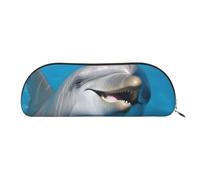 FHEBNDS Dolphin with a Smile Makeup Bag for Women Men Large Pencil Case Aesthetic Pencil Pouch Coin Pouch Leather Cosmetic Bag with Zipper Office Organizer Travel Essentials