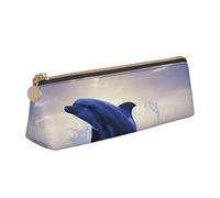 FHEBNDS Elegant dolphin Makeup Bag for Women Men Large Pencil Case Aesthetic Pencil Pouch Coin Pouch Leather Cosmetic Bag with Zipper Office Organizer Travel Essentials