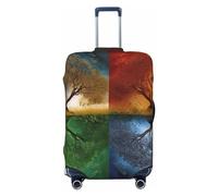 FHEBNDS Four Season Tree of Life Luggage Cover Washable Suitcase Covers Tsa Approved Elastic Spandex Suitcase Protector Anti-Scratch Travel Baggage Cover Fit 18-32 Inch Luggage, Black, XL