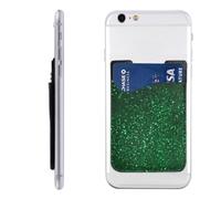 FHEBNDS Green Sequin Sparkle Phone Wallet Stick on, Cell Phone Card Holder for Phone Case, Leather ID Credit Card Holder for Women Men, Adhesive Phone Pocket for Back of Phone