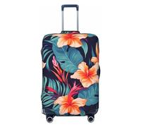 FHEBNDS Hawaii Tropical Flower Luggage Cover Washable Suitcase Cover Tsa Approved Elastic Spandex Suitcase Protector Anti-Scratch Travel Baggage Covers Fit 18-32 Inch Luggage, Black, M