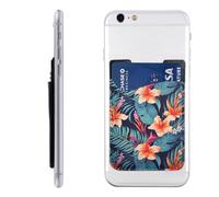 FHEBNDS Hawaii Tropical Flower Phone Wallet Stick on, Cell Phone Card Holder for Phone Case, Leather ID Credit Card Holder for Women Men, Adhesive Phone Pocket for Back of Phone