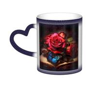 FHEBNDS Heat Sensitive Color Changing Cups 12 Ounce, beautiful flower butterfly roses Coffee Mugs Blue, Magic Cup Starry Sky Personalized Porcelain Mugs - Novelty Xmas Funny Gifts for Men Women