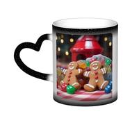 FHEBNDS Heat Sensitive Color Changing Cups 12 Ounce, Gingerbread Man Candy Coffee Mugs Black, Magic Cup Starry Sky Personalized Porcelain Mugs - Novelty Xmas Funny Gifts for Men Women