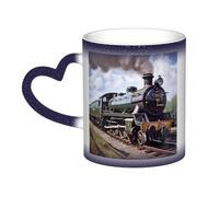 FHEBNDS Heat Sensitive Color Changing Cups 12 Ounce, Steam Locomotive Train Coffee Mugs Blue, Magic Cup Starry Sky Personalized Porcelain Mugs - Novelty Xmas Funny Gifts for Men Women