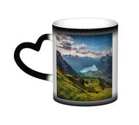 FHEBNDS Heat Sensitive Color Changing Cups 12 Ounce, Switzerland Alps Coffee Mugs Black, Magic Cup Starry Sky Personalized Porcelain Mugs - Novelty Xmas Funny Gifts for Men Women