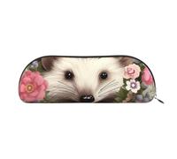 FHEBNDS Hedgehog in Floral Wreath Makeup Bag for Women Men Large Pencil Case Aesthetic Pencil Pouch Coin Pouch Leather Cosmetic Bag with Zipper Office Organizer Travel Essentials, Silver, One Size