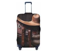FHEBNDS Horse Saddle with a Cowboy Hat Wild Luggage Cover Washable Suitcase Cover Tsa Approved Elastic Spandex Suitcase Protector Anti-Scratch Travel Baggage Covers Fit 18-32 Inch Luggage, Black, XL