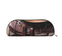 FHEBNDS Horse Saddle with a Cowboy Hat Wild Makeup Bag for Women Men Large Pencil Case Aesthetic Pencil Pouch Coin Pouch Leather Cosmetic Bag with Zipper Office Organizer Travel Essentials, Gold, One