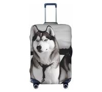 FHEBNDS Husky dogs snow Luggage Cover Washable Suitcase Covers Tsa Approved Elastic Spandex Suitcase Protector Anti-Scratch Travel Baggage Cover Fit 18-32 Inch Luggage, Black, L