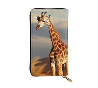 FHEBNDS Leather Wallet for Men Women, RFID Blocking, Large Capacity Zip Card Phone Holder with 12 Card Slots, Slim Minimalist Cash Wallets Travel Long Purse Giraffe Animals Of Africa Clutch Bag