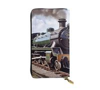 FHEBNDS Leather Wallet for Men Women, RFID Blocking, Large Capacity Zip Card Phone Holder with 12 Card Slots, Slim Minimalist Cash Wallets Travel Long Purse Steam Locomotive Train Clutch Bag
