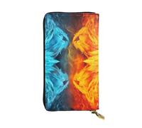 FHEBNDS Leather Wallet for Men Women, RFID Blocking, Large Capacity Zip Card Phone Holder with 12 Card Slots, Slim Minimalist Cash Wallets Travel Long Purse Fire vs ice art Clutch Bag