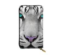 FHEBNDS Leather Wallet for Men Women, RFID Blocking, Large Capacity Zip Card Phone Holder with 12 Card Slots, Slim Minimalist Cash Wallets Travel Long Purse Tiger with Teal Eyes Clutch Bag