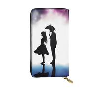 FHEBNDS Leather Wallet for Men Women, RFID Blocking, Large Capacity Zip Card Phone Holder with 12 Card Slots, Slim Minimalist Cash Wallets Travel Long Purse Anime lovers silhouette Clutch Bag