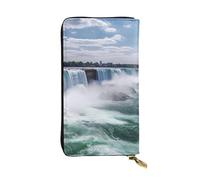 FHEBNDS Leather Wallet for Men Women, RFID Blocking, Large Capacity Zip Card Phone Holder with 12 Card Slots, Slim Minimalist Cash Wallets Travel Long Purse Niagara Falls Clutch Bag