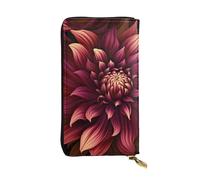 FHEBNDS Leather Wallet for Men Women, RFID Blocking, Large Capacity Zip Card Phone Holder with 12 Card Slots, Slim Minimalist Cash Wallets Travel Long Purse Wine Red Artistic Flower Clutch Bag