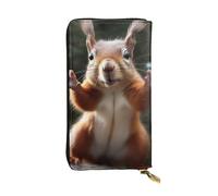 FHEBNDS Leather Wallet for Men Women, RFID Blocking, Large Capacity Zip Card Phone Holder with 12 Card Slots, Slim Minimalist Cash Wallets Travel Long Purse Squirrel Funny Animal Clutch Bag