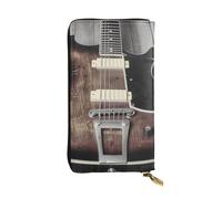 FHEBNDS Leather Wallet for Men Women, RFID Blocking, Large Capacity Zip Card Phone Holder with 12 Card Slots, Slim Minimalist Cash Wallets Travel Long Purse Vintage Guitar Clutch Bag