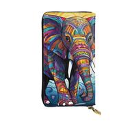 FHEBNDS Leather Wallet for Men Women, RFID Blocking, Large Capacity Zip Card Phone Holder with 12 Card Slots, Slim Minimalist Cash Wallets Travel Long Purse Colorful Elephant Clutch Bag