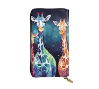 FHEBNDS Leather Wallet for Men Women, RFID Blocking, Large Capacity Zip Card Phone Holder with 12 Card Slots, Slim Minimalist Cash Wallets Travel Long Purse Colorful Giraffe Fans Lovers Clutch Bag