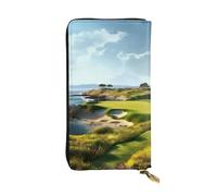 FHEBNDS Leather Wallet for Men Women, RFID Blocking, Large Capacity Zip Card Phone Holder with 12 Card Slots, Slim Minimalist Cash Wallets Travel Long Purse Seaside Golf Course Clutch Bag