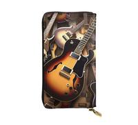 FHEBNDS Leather Wallet for Men Women, RFID Blocking, Large Capacity Zip Card Phone Holder with 12 Card Slots, Slim Minimalist Cash Wallets Travel Long Purse Music Guitar Clutch Bag