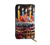 FHEBNDS Leather Wallet for Men Women, RFID Blocking, Large Capacity Zip Card Phone Holder with 12 Card Slots, Slim Minimalist Cash Wallets Travel Long Purse Happy Birthday Big Cake Clutch Bag