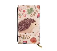FHEBNDS Leather Wallet for Men Women, RFID Blocking, Large Capacity Zip Card Phone Holder with 12 Card Slots, Slim Minimalist Cash Wallets Travel Long Purse Lovely Hedgehog Clutch Bag