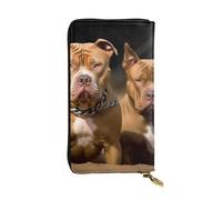 FHEBNDS Leather Wallet for Men Women, RFID Blocking, Large Capacity Zip Card Phone Holder with 12 Card Slots, Slim Minimalist Cash Wallets Travel Long Purse Pitbull Dogs Clutch Bag