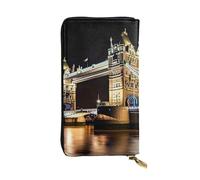FHEBNDS Leather Wallet for Men Women, RFID Blocking, Large Capacity Zip Card Phone Holder with 12 Card Slots, Slim Minimalist Cash Wallets Travel Long Purse Night London Tower Bridge Clutch Bag