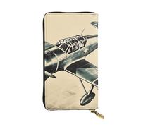 FHEBNDS Leather Wallet for Men Women, RFID Blocking, Large Capacity Zip Card Phone Holder with 12 Card Slots, Slim Minimalist Cash Wallets Travel Long Purse Retro airplane Clutch Bag