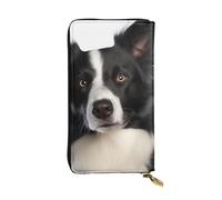 FHEBNDS Leather Wallet for Men Women, RFID Blocking, Large Capacity Zip Card Phone Holder with 12 Card Slots, Slim Minimalist Cash Wallets Travel Long Purse Border Collie Clutch Bag