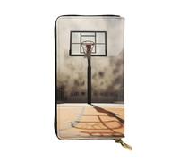 FHEBNDS Leather Wallet for Men Women, RFID Blocking, Large Capacity Zip Card Phone Holder with 12 Card Slots, Slim Minimalist Cash Wallets Travel Long Purse Amazing Basketball Court Clutch Bag