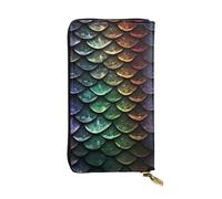 FHEBNDS Leather Wallet for Men Women, RFID Blocking, Large Capacity Zip Card Phone Holder with 12 Card Slots, Slim Minimalist Cash Wallets Travel Long Purse Dragon Scale Clutch Bag