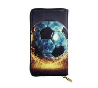 FHEBNDS Leather Wallet for Men Women, RFID Blocking, Large Capacity Zip Card Phone Holder with 12 Card Slots, Slim Minimalist Cash Wallets Travel Long Purse Cool soccer ball Clutch Bag