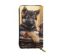 FHEBNDS Leather Wallet for Men Women, RFID Blocking, Large Capacity Zip Card Phone Holder with 12 Card Slots, Slim Minimalist Cash Wallets Travel Long Purse Little german shepherd dog Clutch Bag