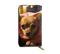 FHEBNDS Leather Wallet for Men Women, RFID Blocking, Large Capacity Zip Card Phone Holder with 12 Card Slots, Slim Minimalist Cash Wallets Travel Long Purse Depressed Chihuahua Clutch Bag