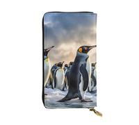 FHEBNDS Leather Wallet for Men Women, RFID Blocking, Large Capacity Zip Card Phone Holder with 12 Card Slots, Slim Minimalist Cash Wallets Travel Long Purse Sea Penguin Clutch Bag