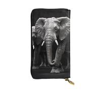 FHEBNDS Leather Wallet for Men Women, RFID Blocking, Large Capacity Zip Card Phone Holder with 12 Card Slots, Slim Minimalist Cash Wallets Travel Long Purse 3D Gray Elephant Clutch Bag