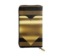 FHEBNDS Leather Wallet for Men Women, RFID Blocking, Large Capacity Zip Card Phone Holder with 12 Card Slots, Slim Minimalist Cash Wallets Travel Long Purse Gold Heart Stripe Clutch Bag