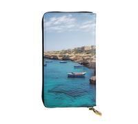 FHEBNDS Leather Wallet for Men Women, RFID Blocking, Large Capacity Zip Card Phone Holder with 12 Card Slots, Slim Minimalist Cash Wallets Travel Long Purse Coastal of Malta Clutch Bag